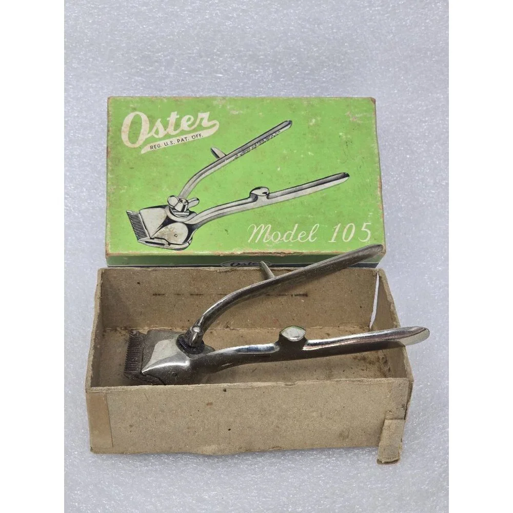 Vintage Oster Hand Hair Clipper Model 105 w/ Original Box Manual Barber Clippers